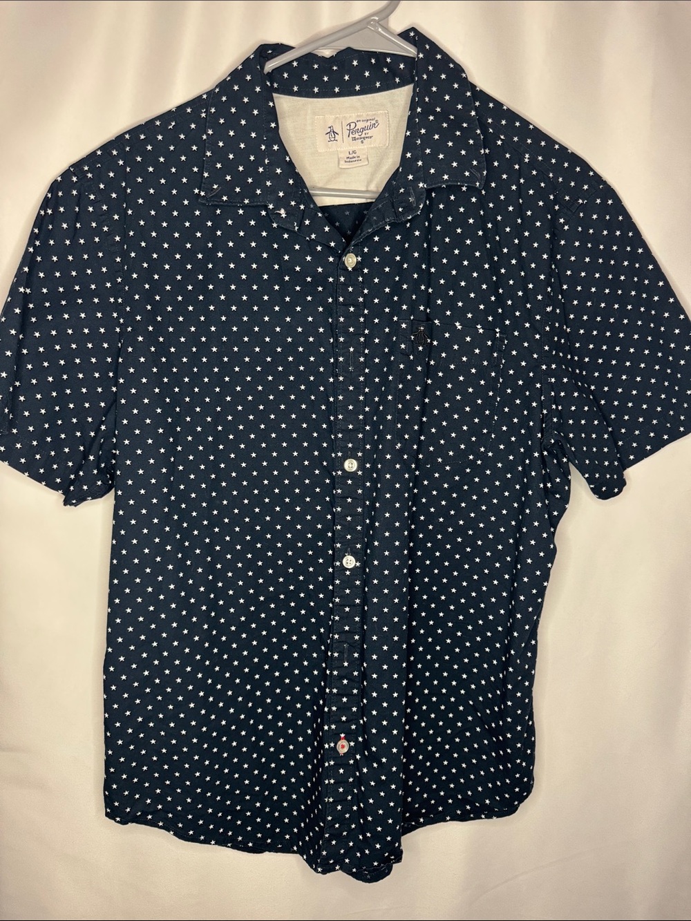 Original Penguin Navy Short-Sleeve Star Print Button-Up Shirt large
